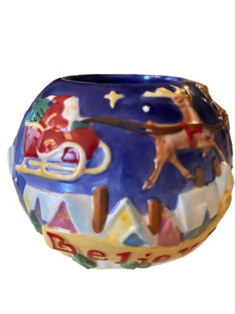 Jim Shore Heartwood Creek Believe Votive Holder 2.5” Santa Enesco 2004 Retired